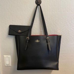 Black Coach bag/tote - red interior and wallet.